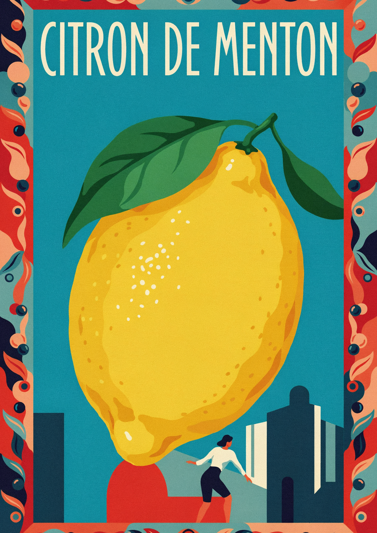 Affiche Menton style rétro années 50 Citron