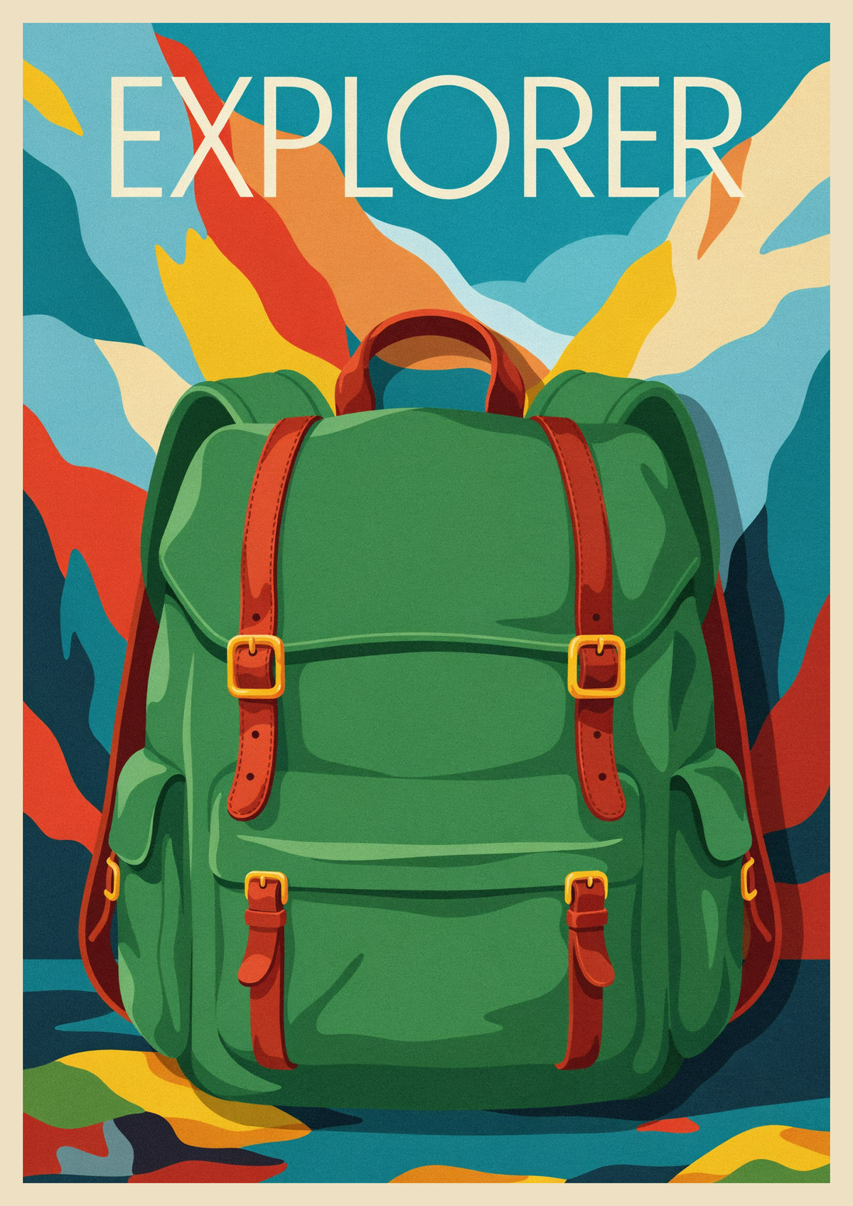 Affiche Explorer sac à dos montagne vintage