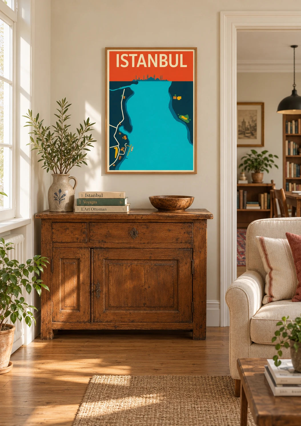 Affiche Istanbul art déco avec carte de ville géométrique, A2, vue éloignée