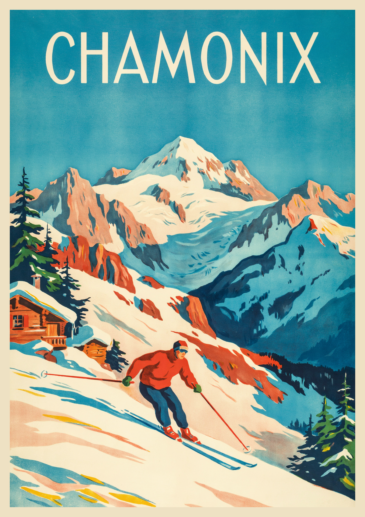 Affiche Chamonix sports d'hiver années 1930