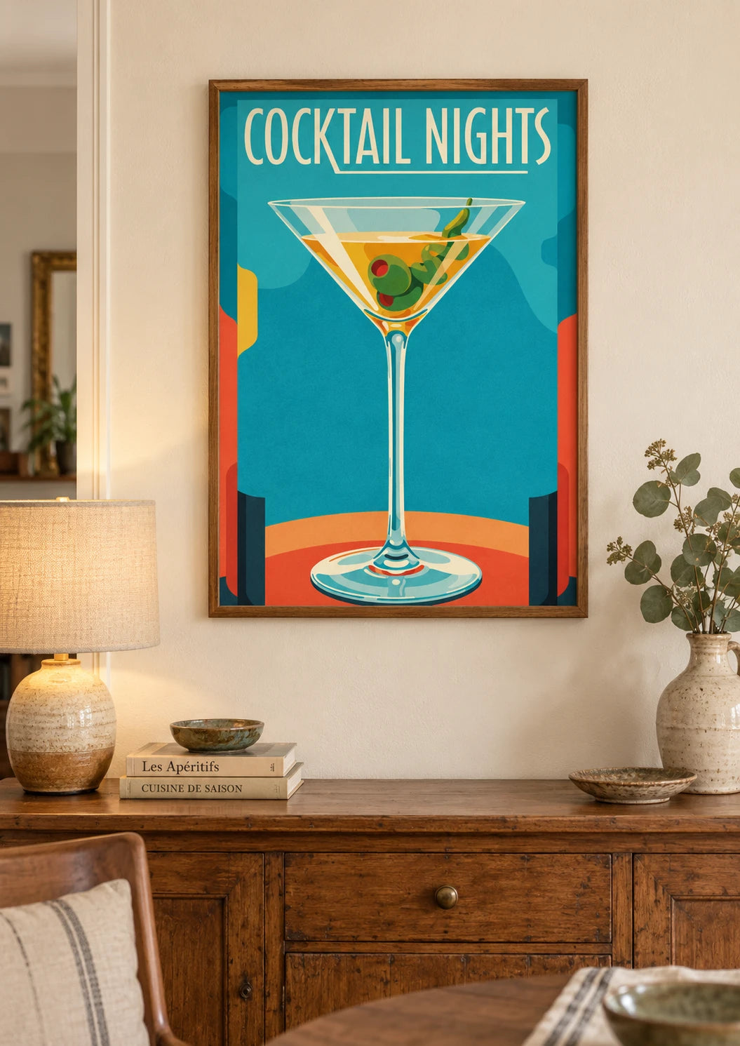 Mise en situation de Affiche Retro Cocktail Nights style Art Déco