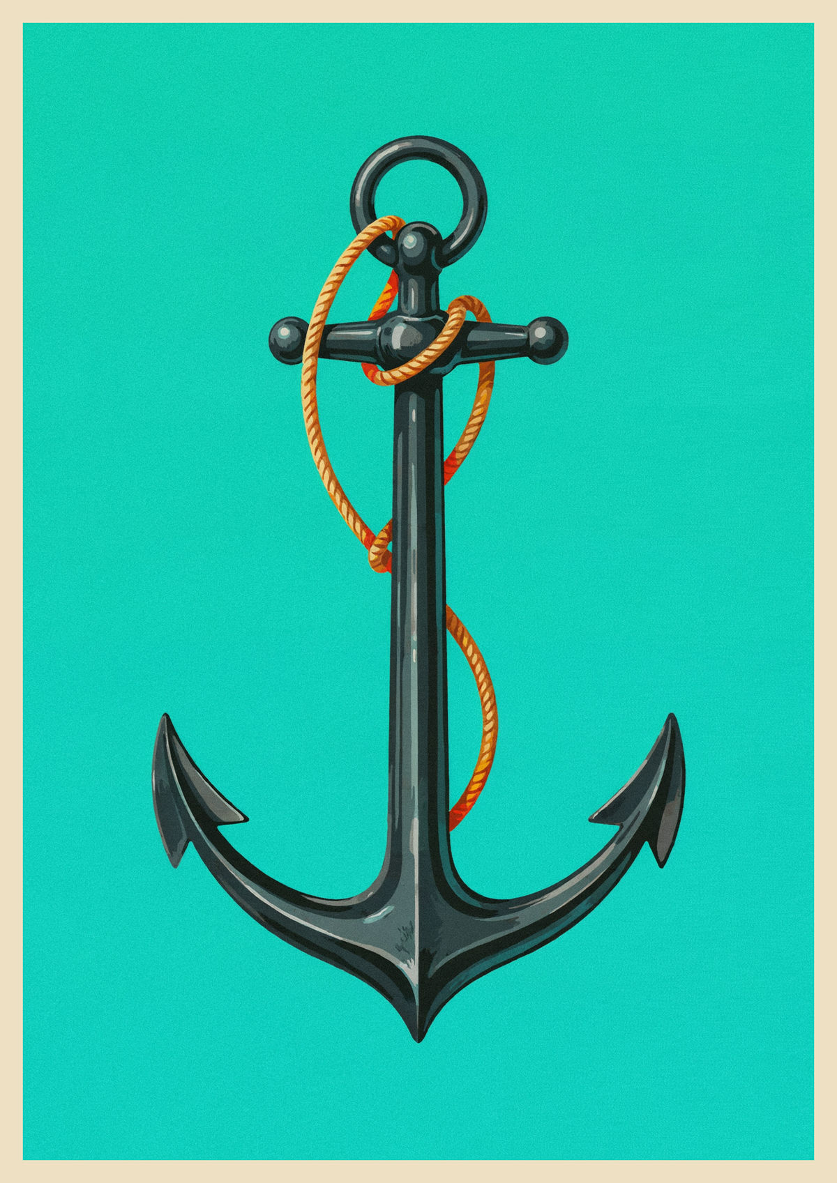 Affiche ancre marine style Art Déco vintage