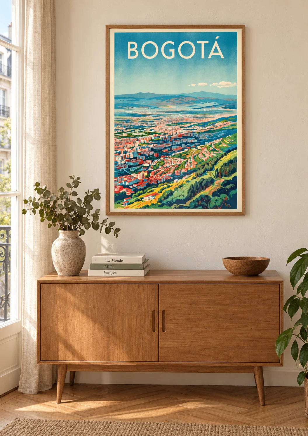 Mise en situation de Affiche Bogotá Colombie paysage montagneux Art Déco