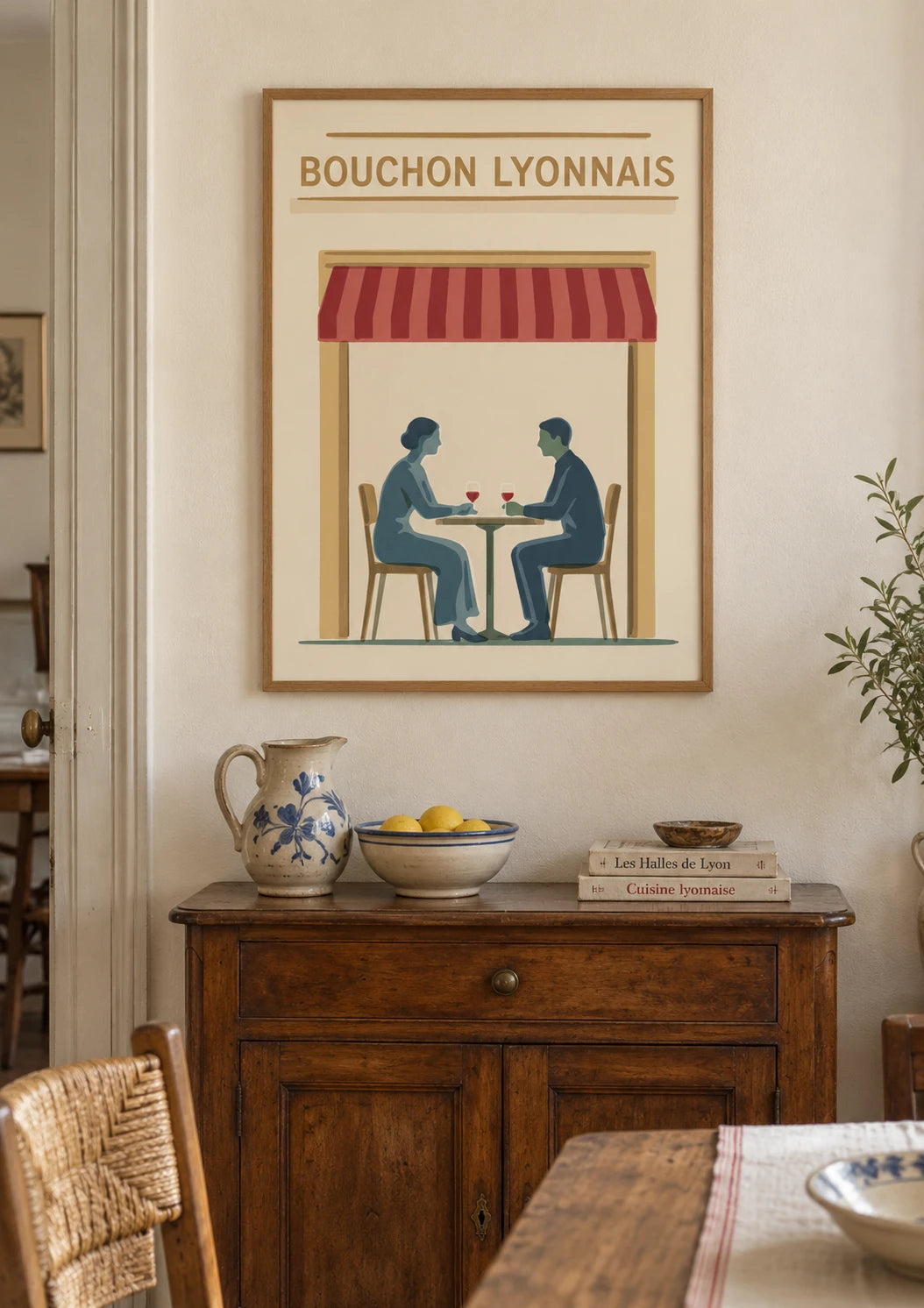 Mise en situation de Affiche Bouchon Lyonnais restaurant années 1930