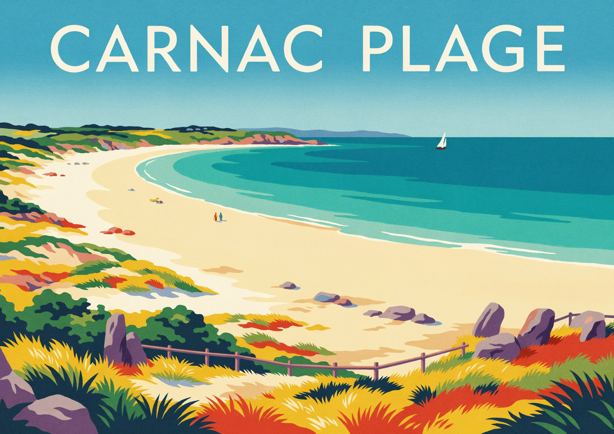 Affiche Carnac Plage paysage côtier rétro