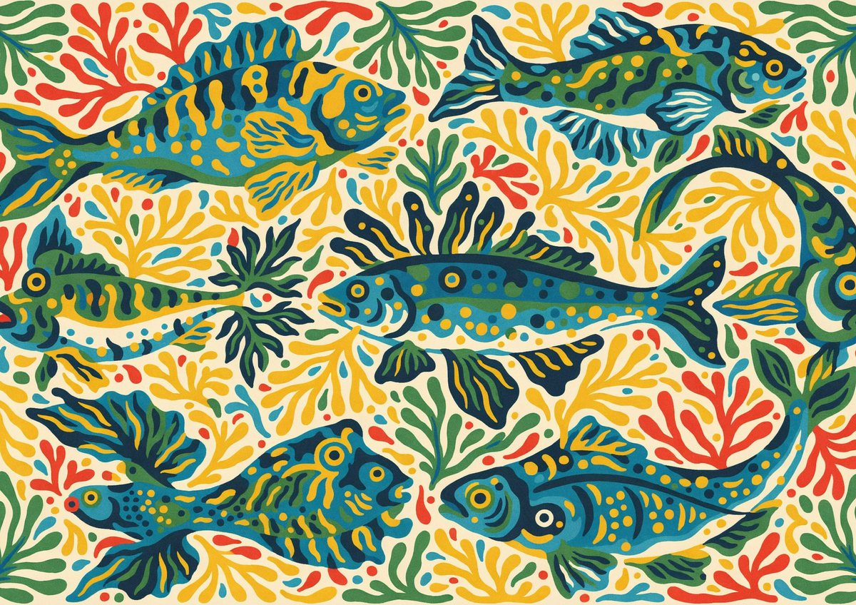 Affiche poissons d'eau douce vintage illustration naturelle