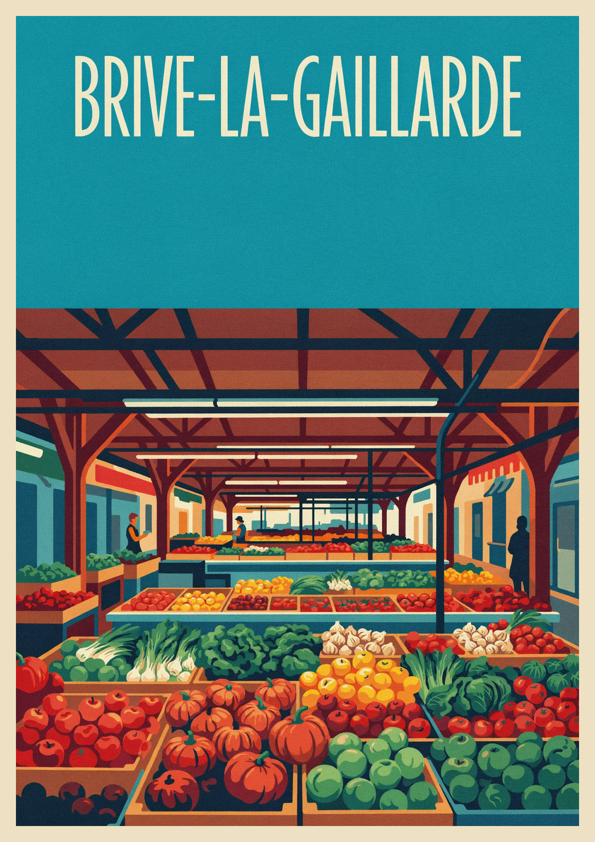 Affiche Brive-la-Gaillarde marché et parapluies
