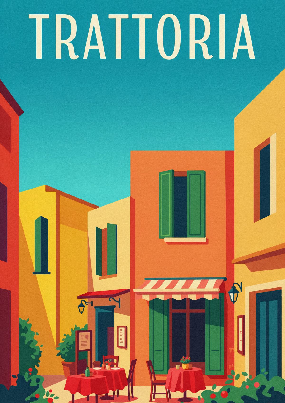 Affiche restaurant italien terrasse vintage rétro