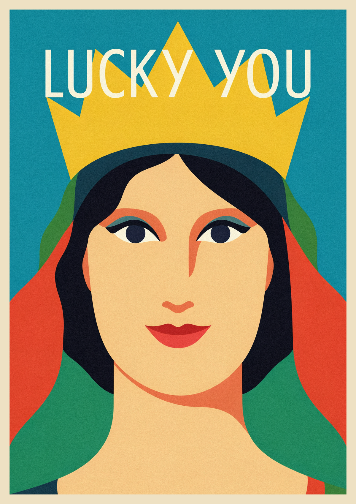 Affiche Lucky You femme couronnée style carte à jouer