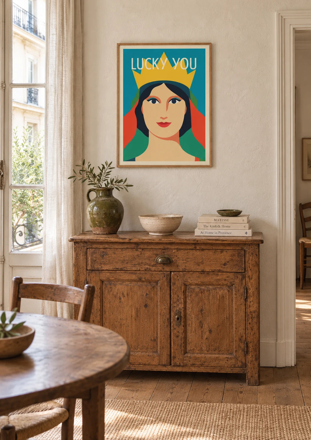 Affiche Lucky You femme couronnée style carte à jouer, A2, vue éloignée