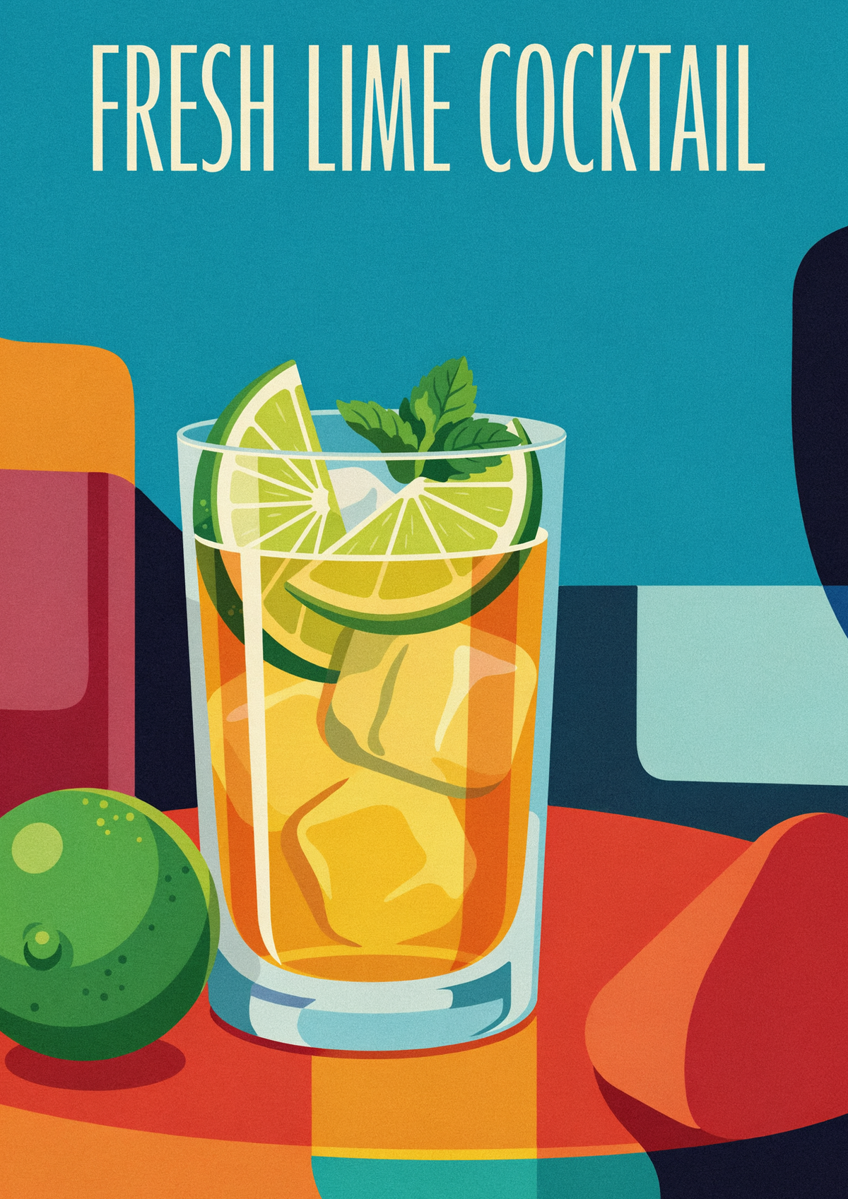 Affiche Fresh Lime Cocktail style rétro années 1950