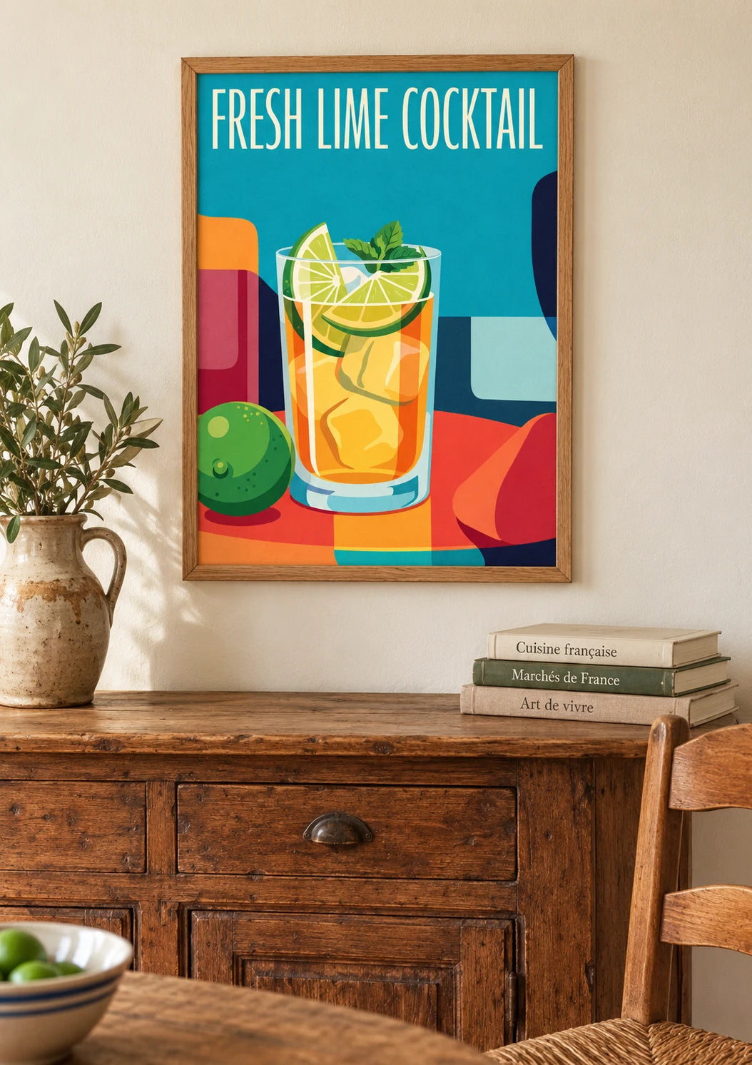 Mise en situation de Affiche Fresh Lime Cocktail style rétro années 1950