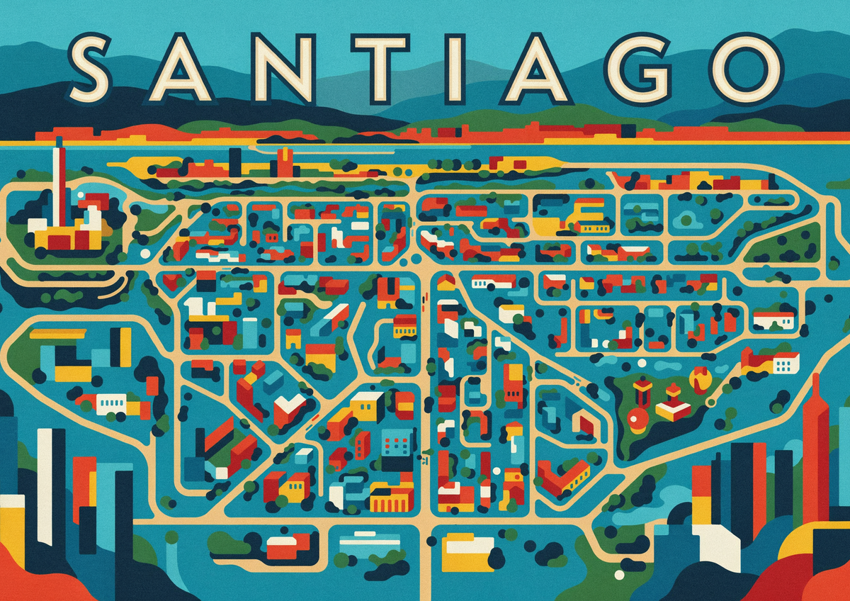 Affiche carte de Santiago Chili style rétro