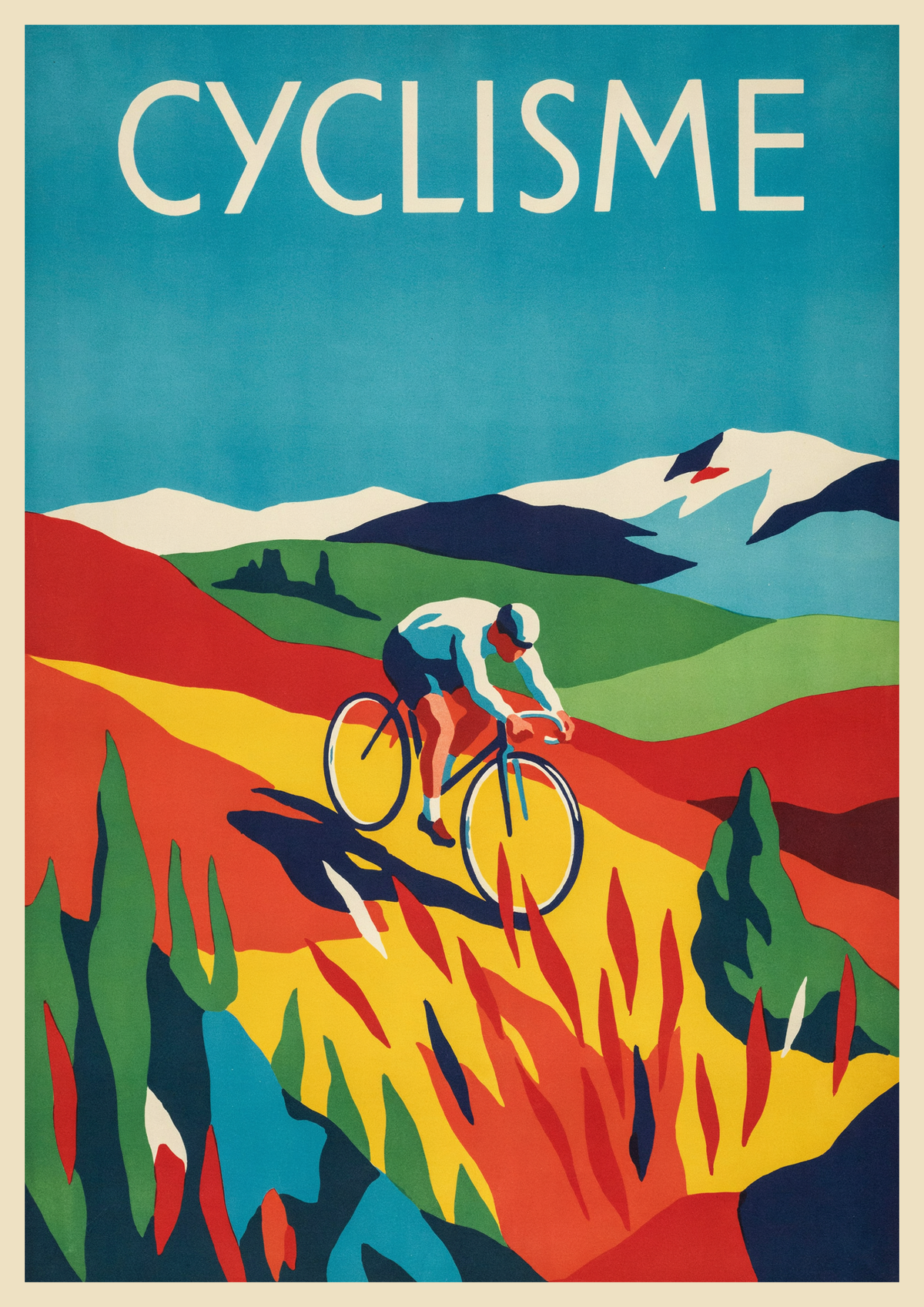Affiche cyclisme vintage route de montagne