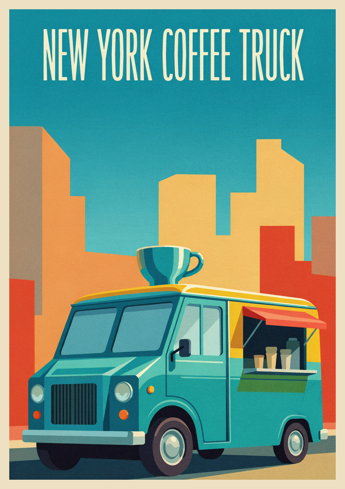 Affiche Coffee Truck rétro américain années 50 New York