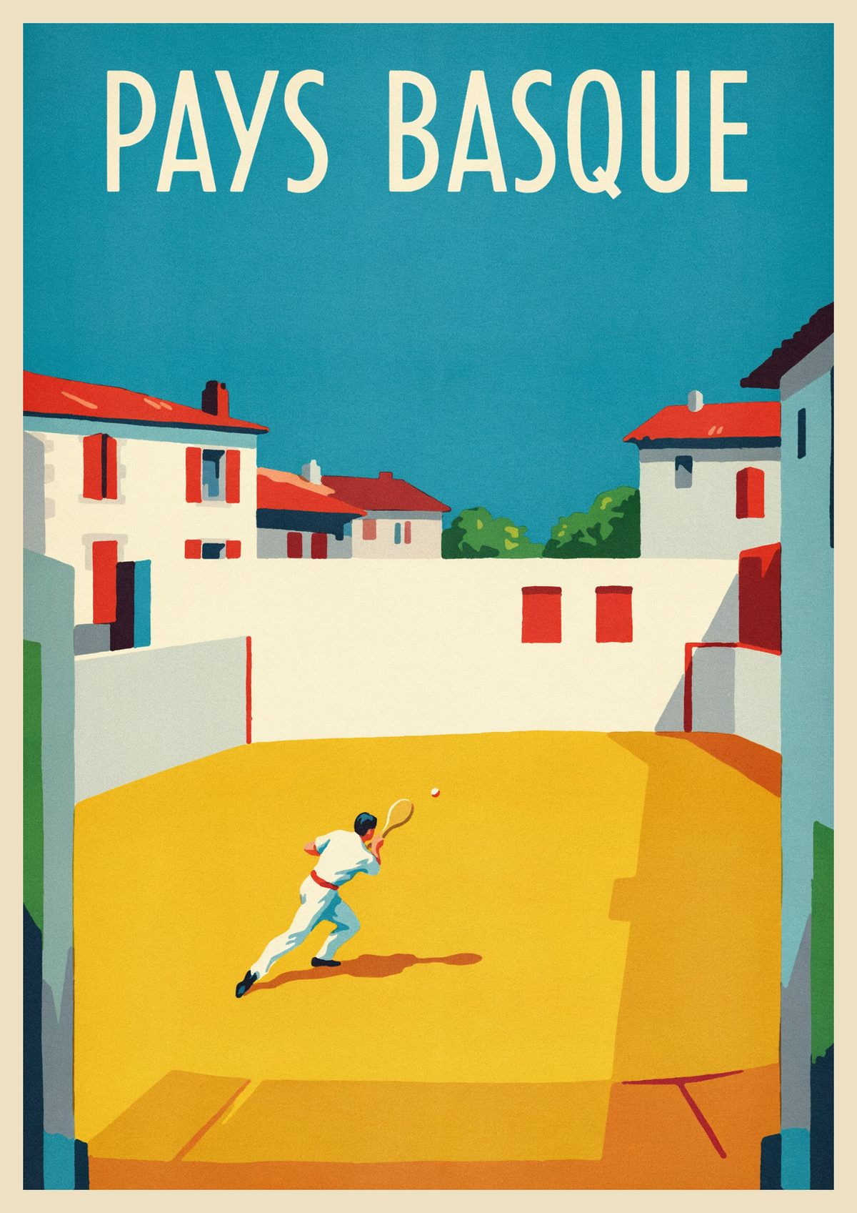 Affiche joueur et village basque vintage