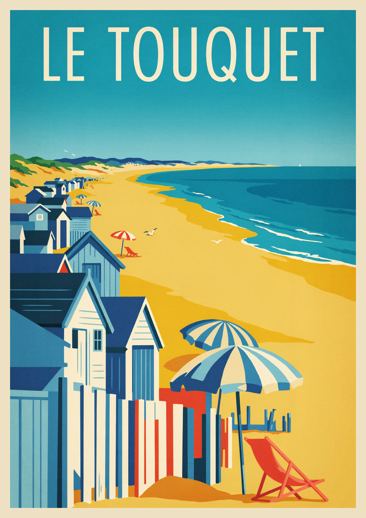 Affiche Le Touquet Paris-Plage cabines de bain colorées
