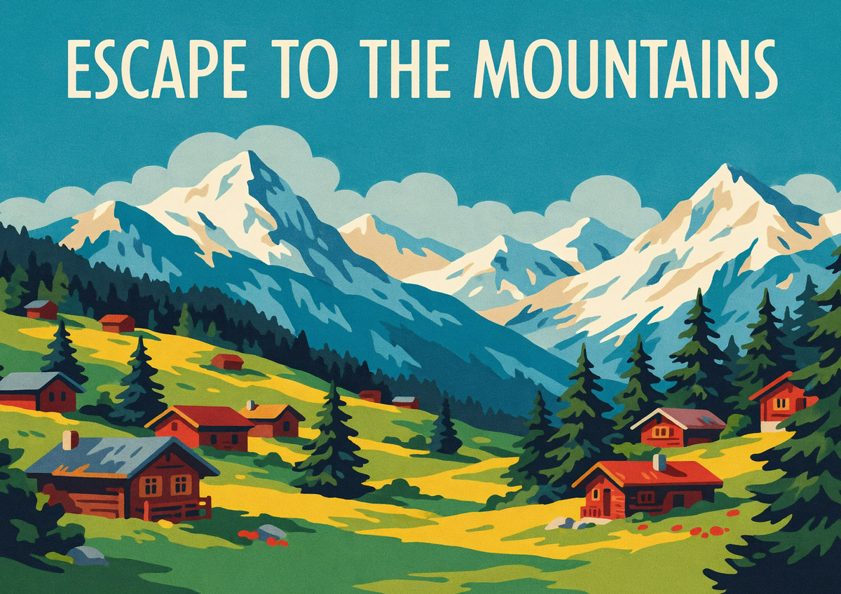 Affiche Chalets Alpins et Refuge de Montagne Vintage
