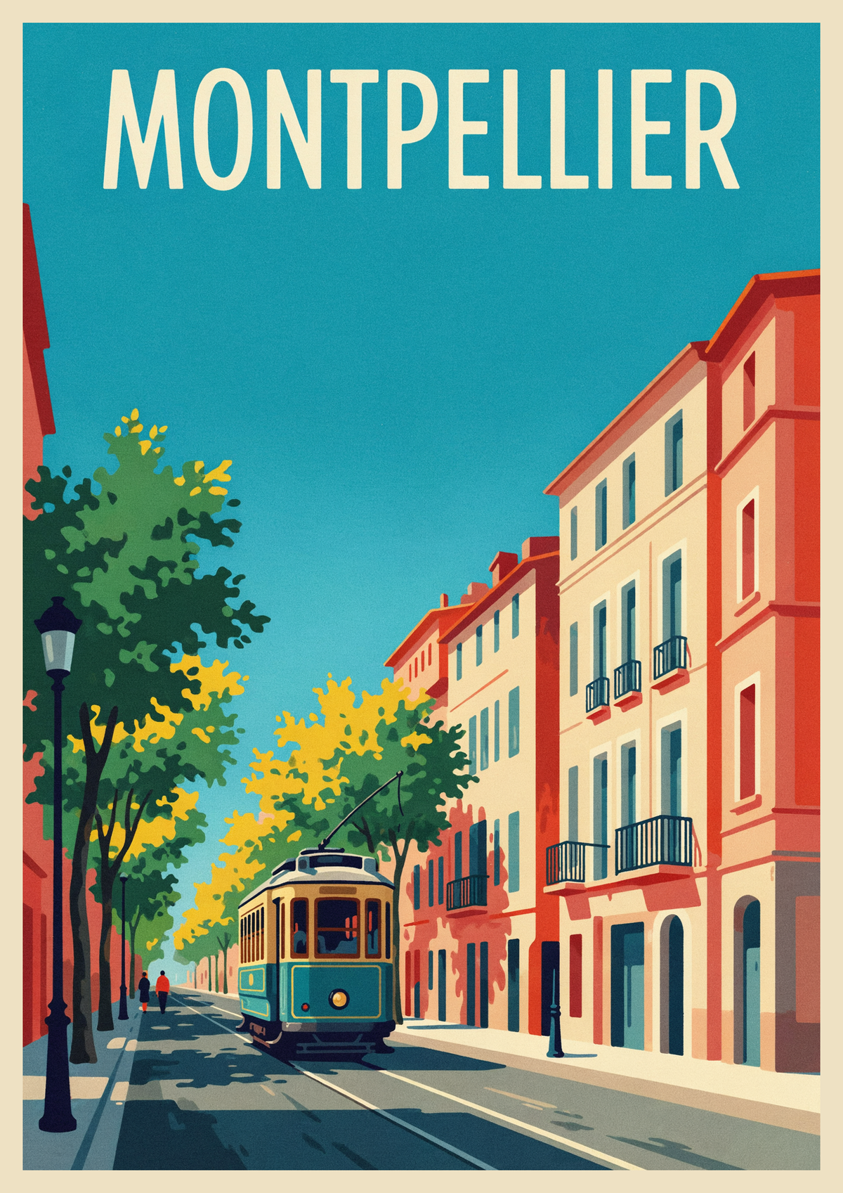 Affiche Montpellier tramway et architecture méditerranéenne
