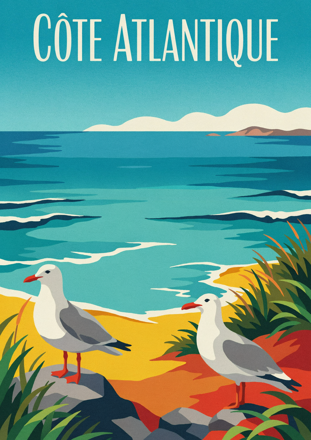 Affiche mouette Côte Atlantique Art Déco