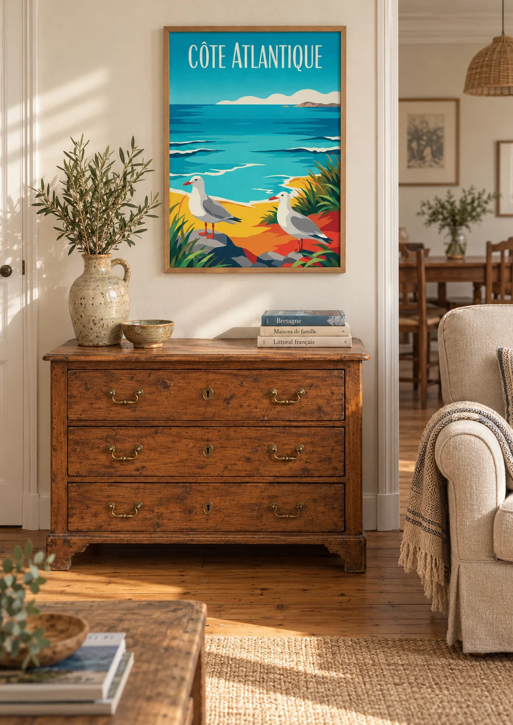 Affiche mouette Côte Atlantique Art Déco, A2, vue éloignée