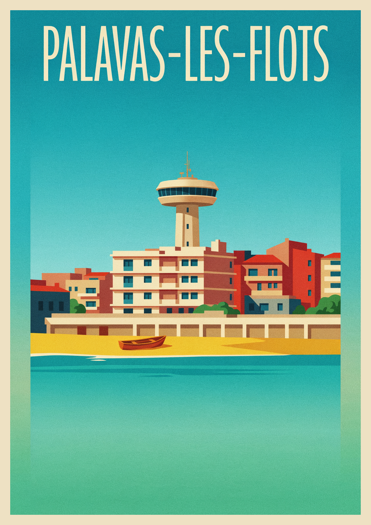 Affiche Palavas-les-Flots bateau plage côte méditerranéenne