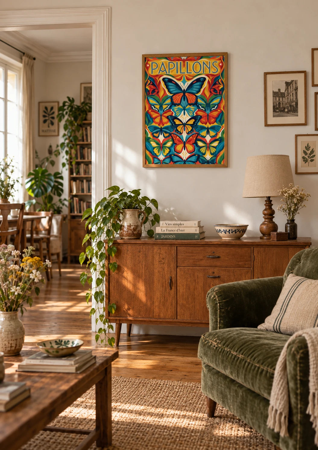 Bureau : mise en situation de Affiche Papillons collection entomologique vintage