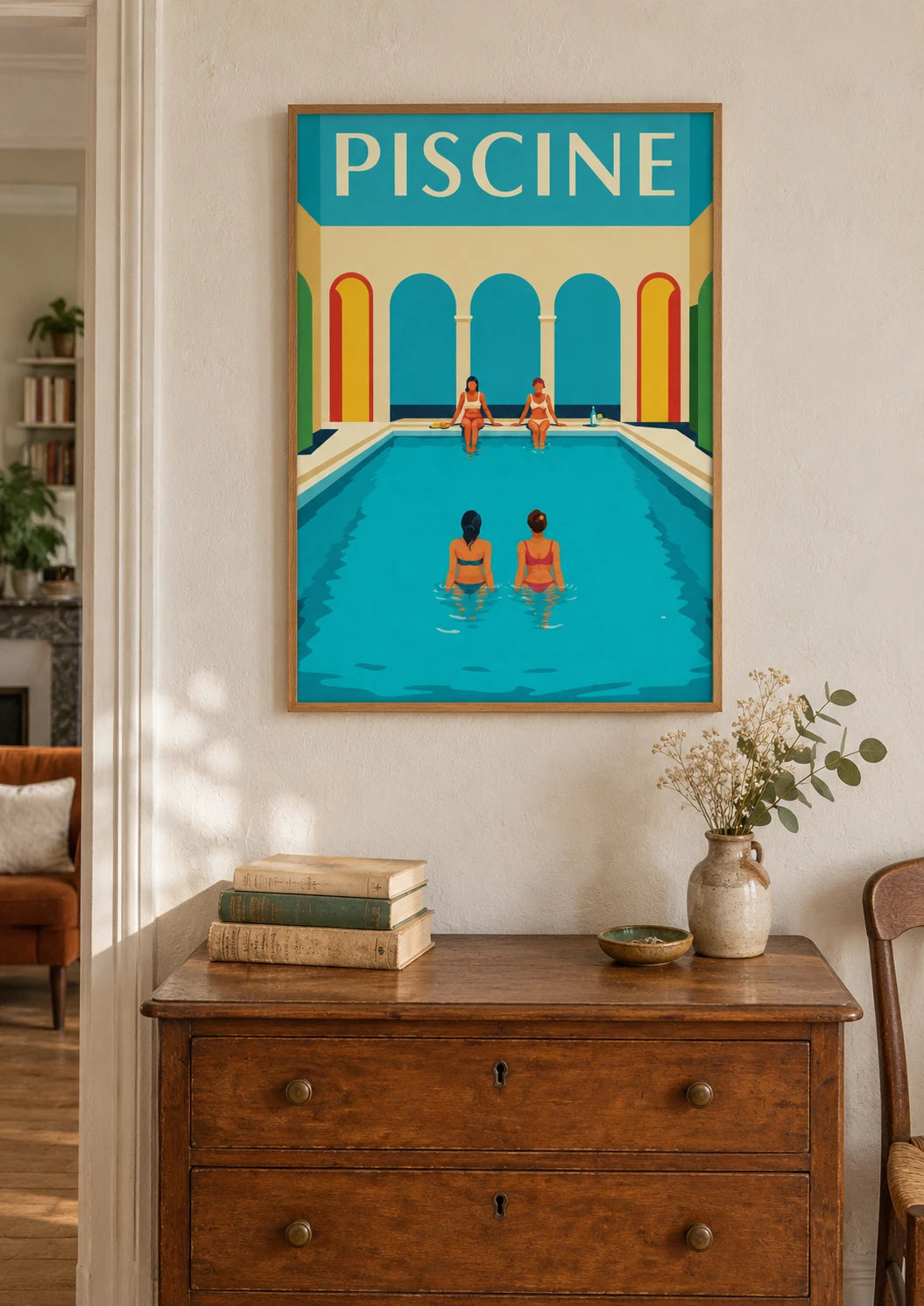 Mise en situation de Affiche piscine Muissiore style Art déco années 1930