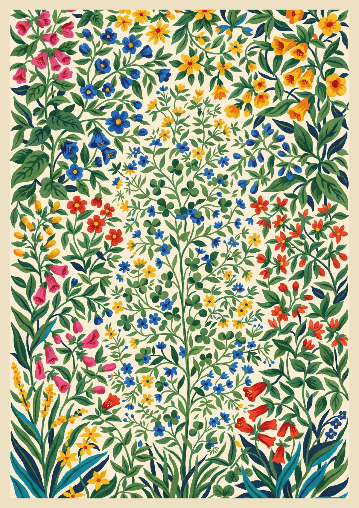 Affiche botanique vintage, fleurs et feuillages