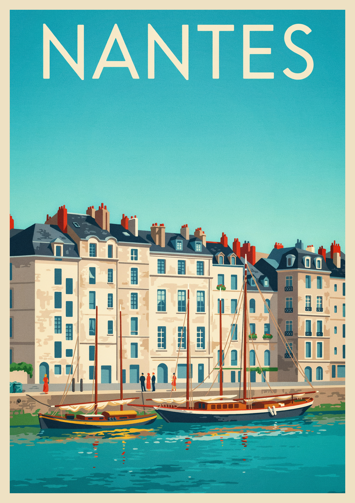 Affiche Quai de la Fosse à Nantes avec voiliers