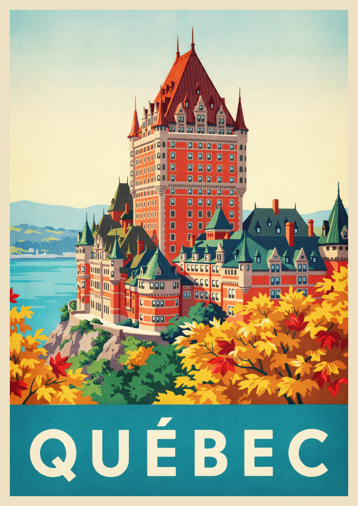 Affiche Québec automne château architecture art déco