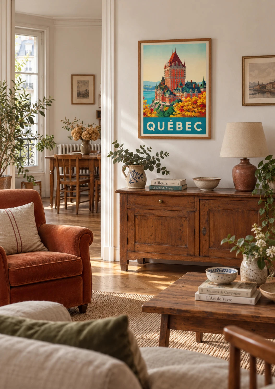 Affiche Québec automne château architecture art déco, A2, vue éloignée