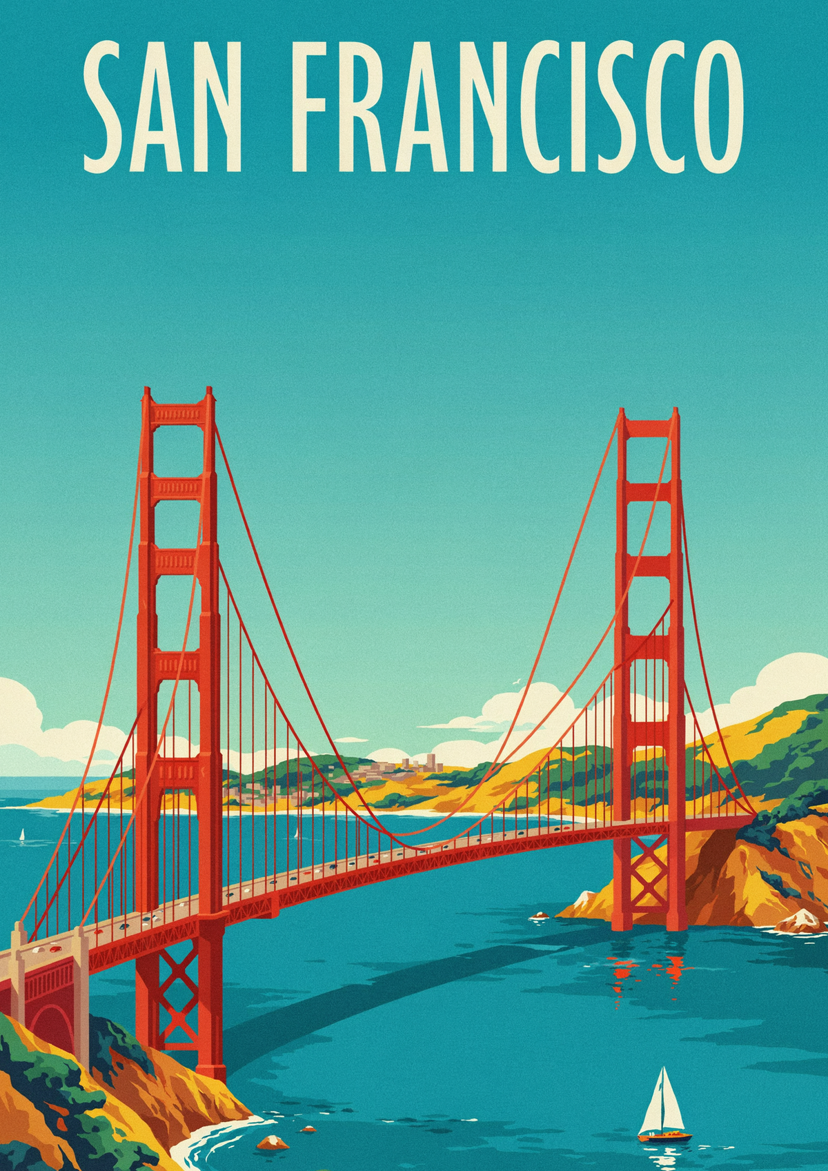 Affiche San Francisco Golden Gate Bridge style rétro