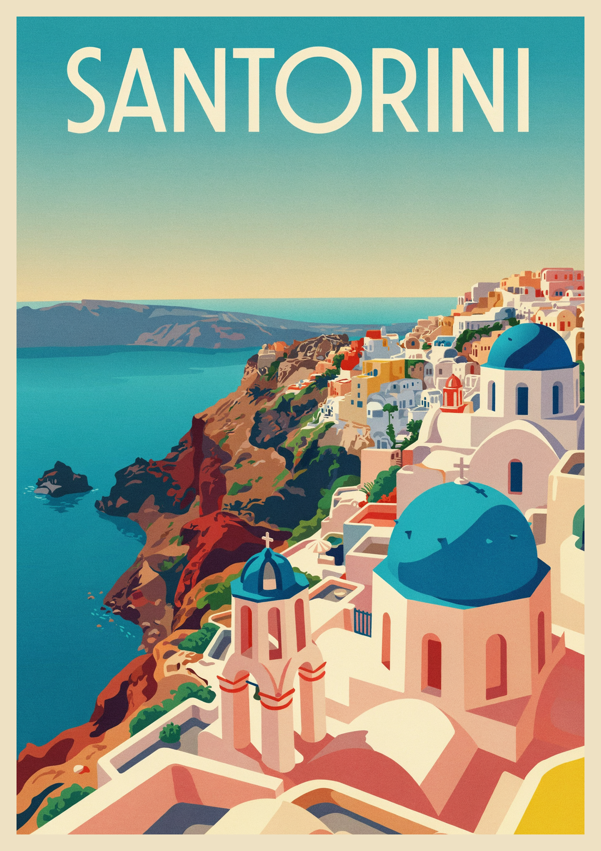 Affiche Santorini architecture cycladique méditerranéenne