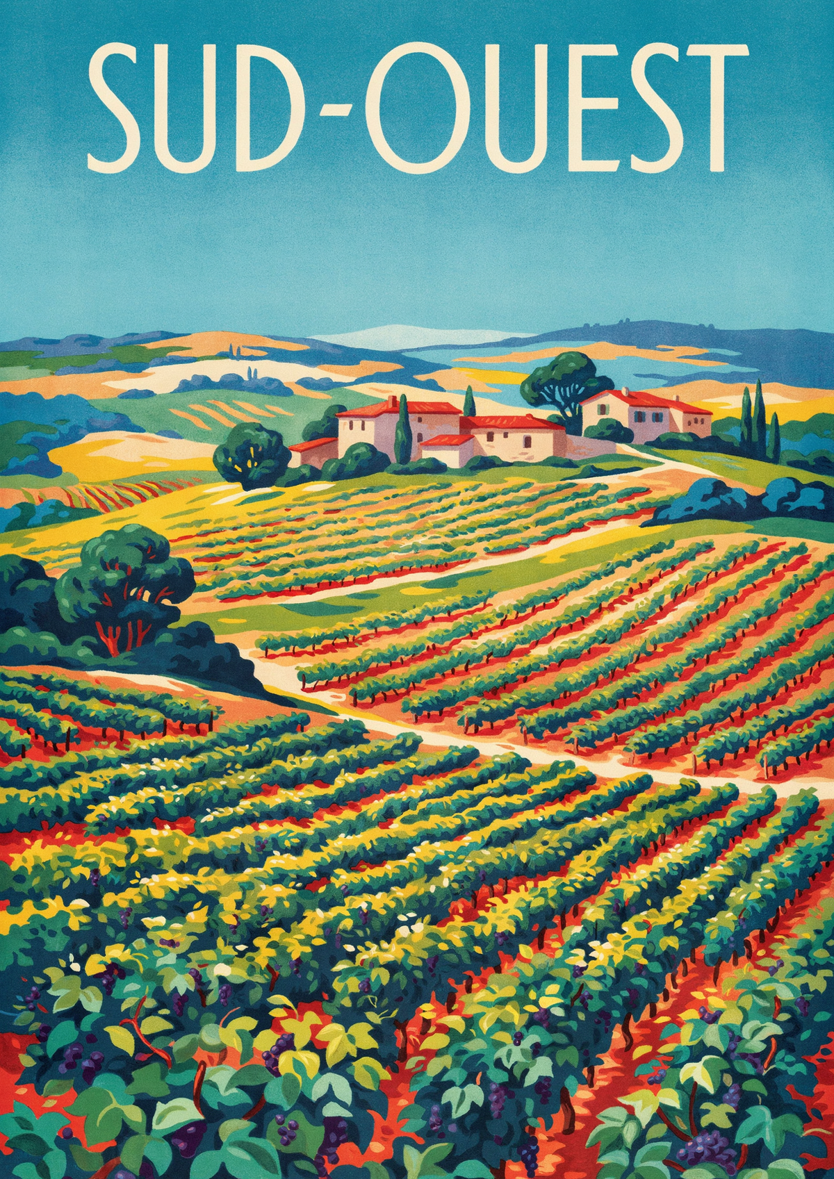 Affiche SUD-OUEST paysage toscan et vignobles