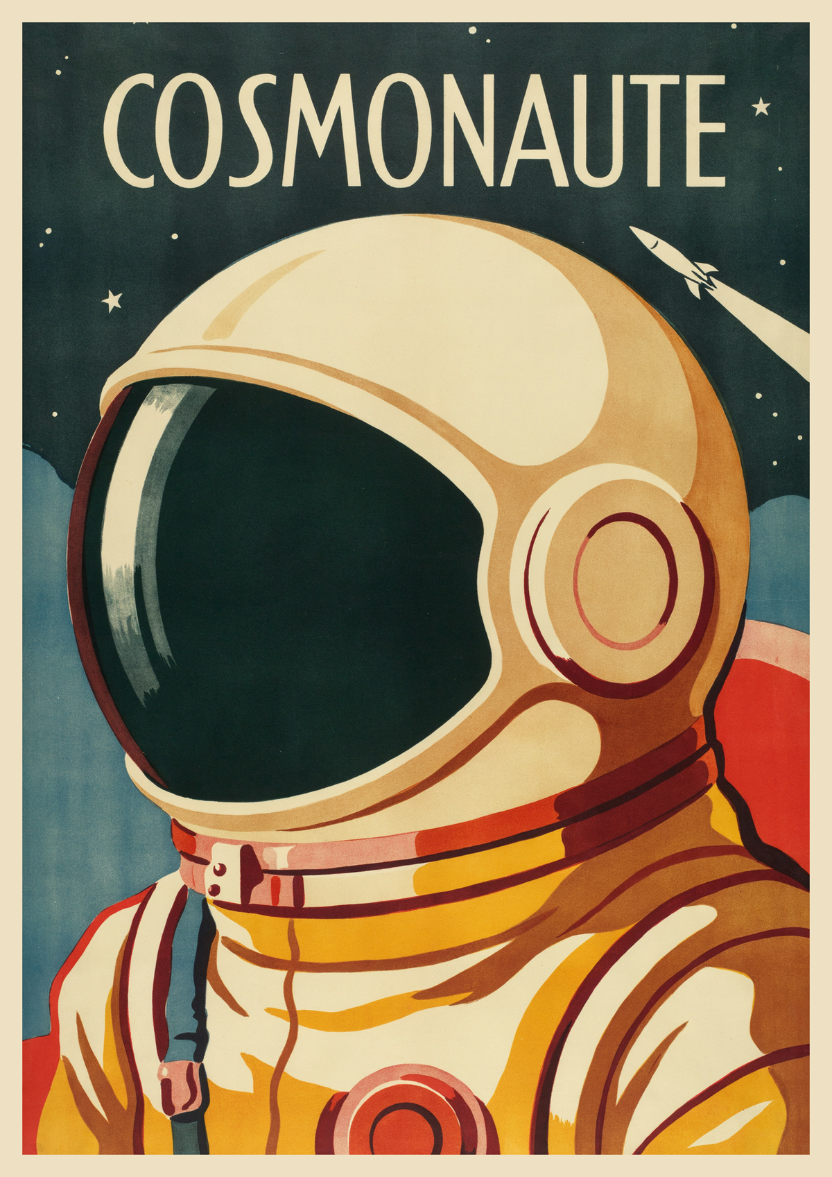 Affiche astronaute cosmonaute style rétro futuriste