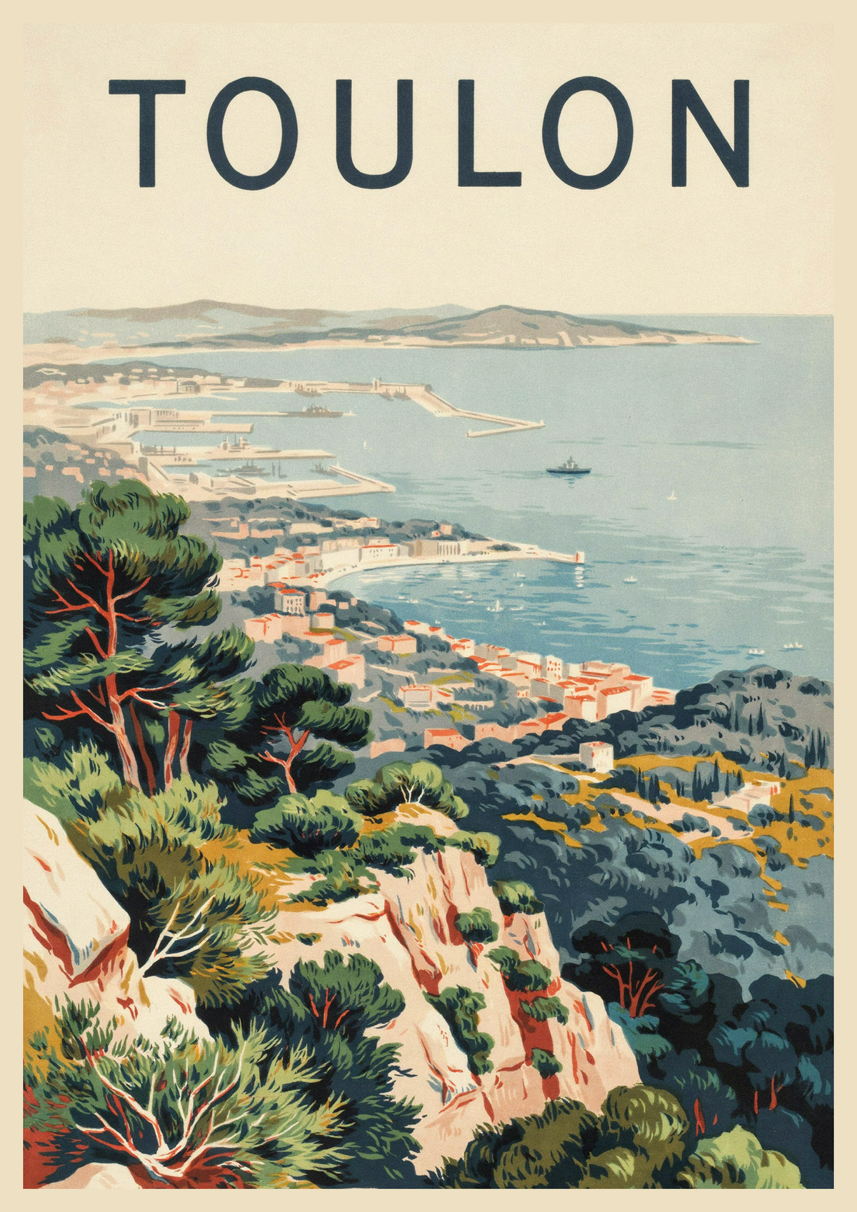 Affiche touristique Toulon port méditerranéen Art Déco