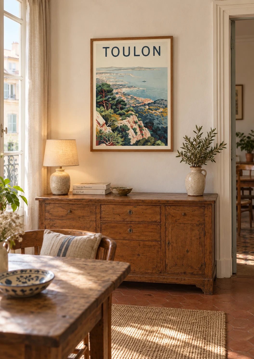 Affiche touristique Toulon port méditerranéen Art Déco, A2, vue éloignée