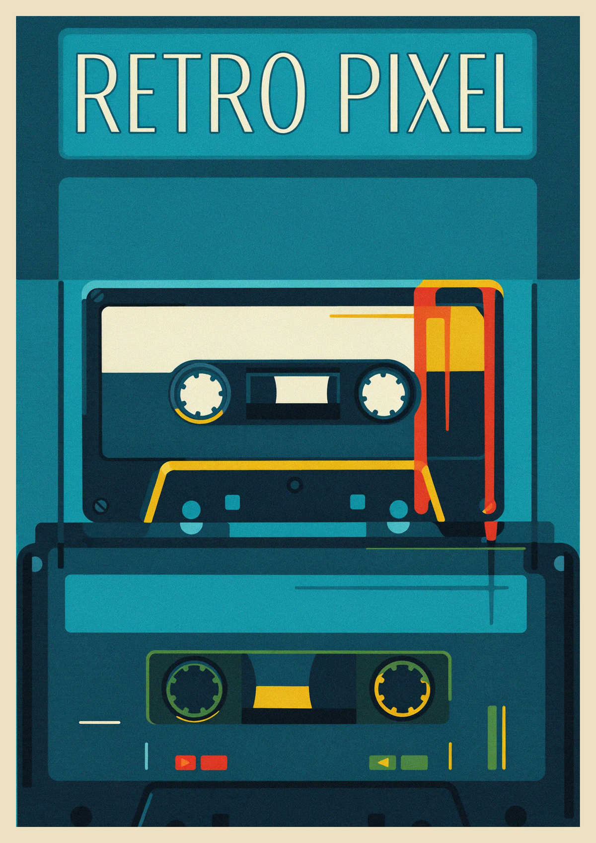 Affiche rétro technologie cassette et électronique années 80