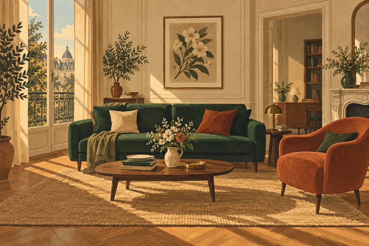 Illustration d’un intérieur vintage aux couleurs chaleureuses