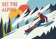 Affiche sportive d'hiver descente alpine rétro