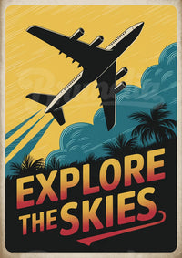 Affiche exploration aérienne avion quadrimoteur rétro