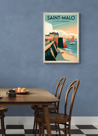 Affiche Saint-Malo château fort et voiliers côte d'Émeraude