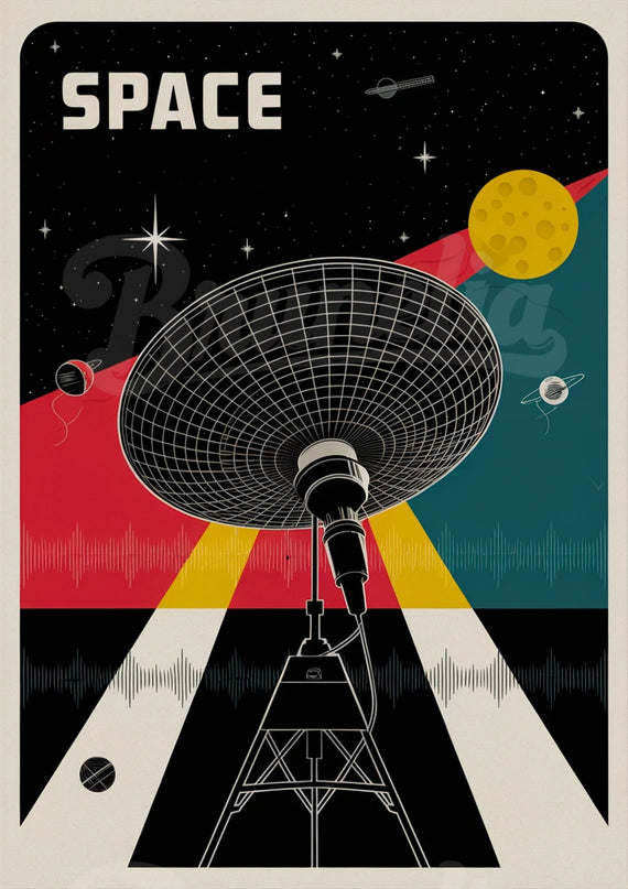 Affiche vintage antenne spatiale rétro