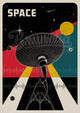 Affiche rétro antenne parabolique et exploration spatiale