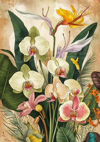 Affiche Orchidées et fleurs exotiques illustration botanique