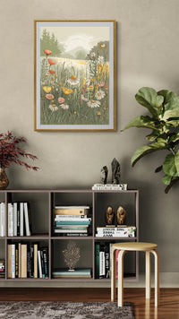 Affiche prairie fleurie et paysage champêtre
