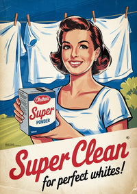 Affiche Super Clean femme lessive vintage 1950