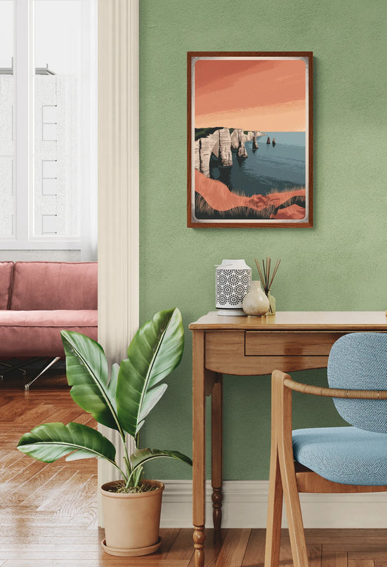 Affiche coucher de soleil Étretat vintage