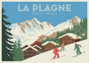 Affiche La Plagne avec skieurs et chalets de montagne